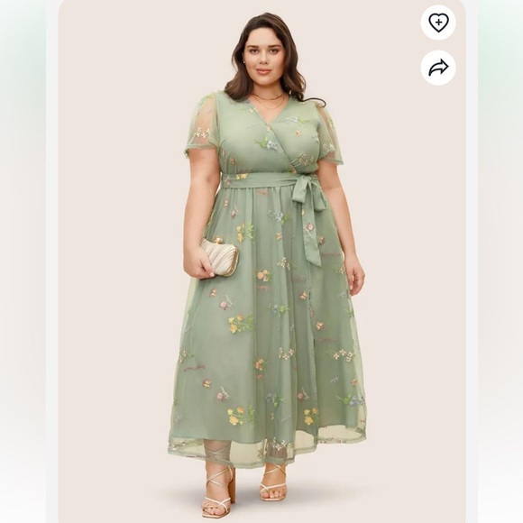 BloomChic Plus Size Overlap Collar Mesh Floral Embroidered Party Dress - Picture 1 of 6